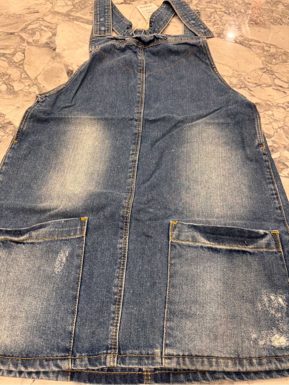 Mango Distressed Blue Denim Overall Apron